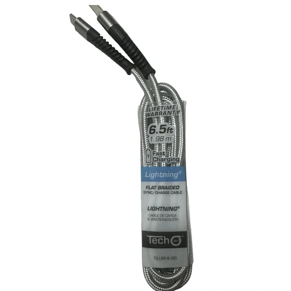 iTECH361 Fast Charging Lightning Flat Braided 6.5ft / 1.98 m Sync/Charge Cable
